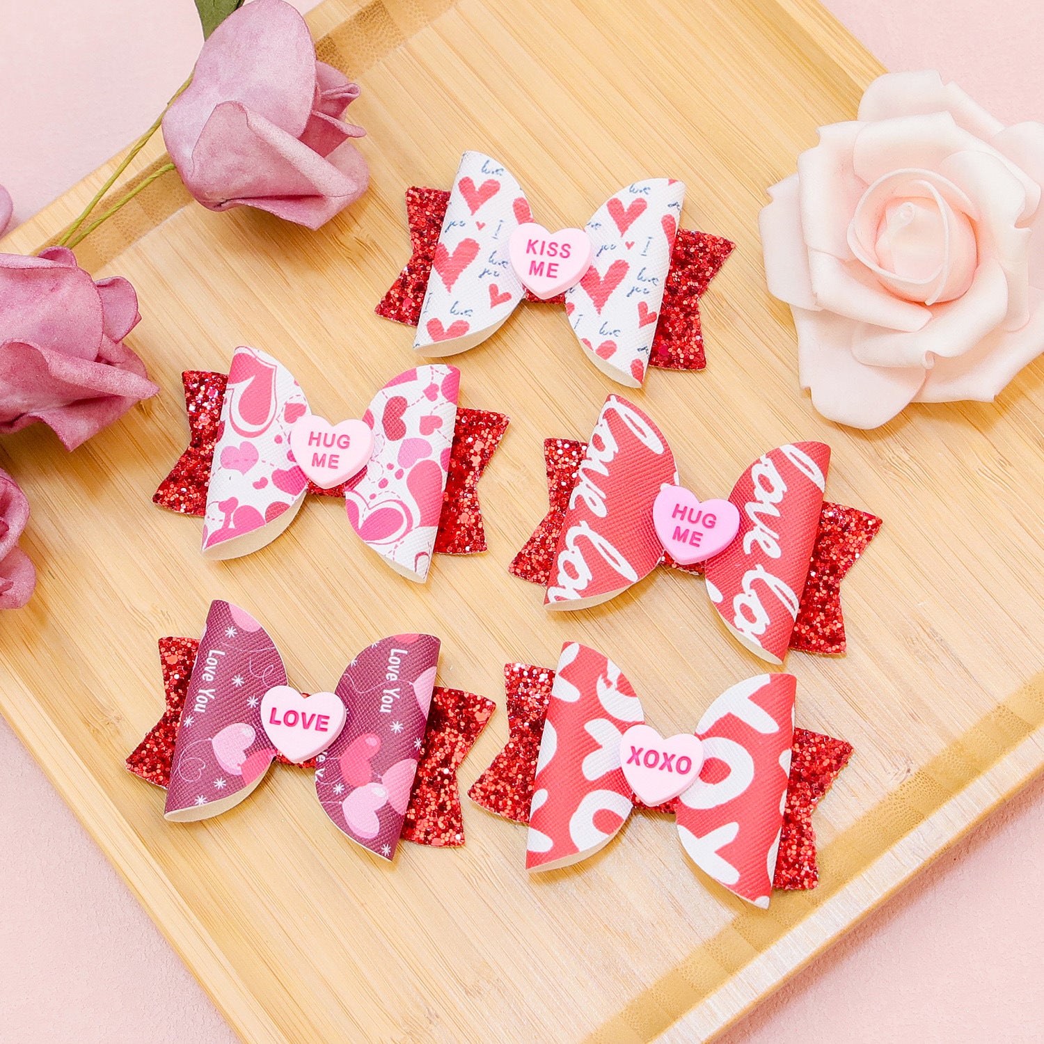 Wholesale Valentine's Day Love Letter Bow Fabric Hair Clips